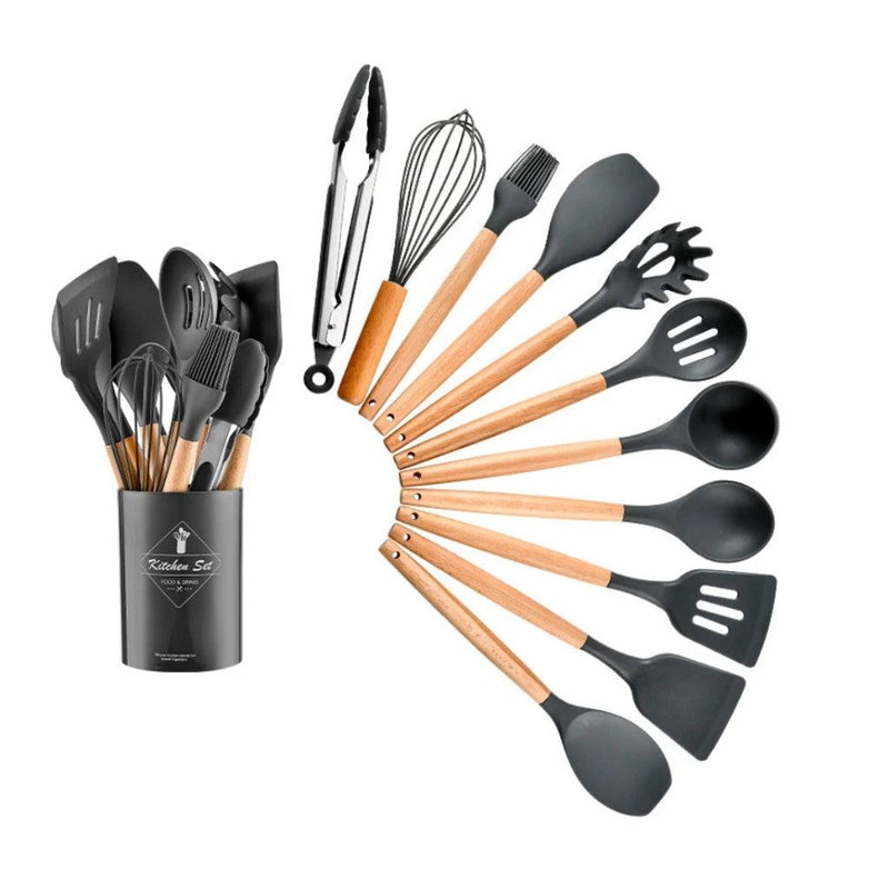 Essência Gourmet: kit com 12 Utensílios De Cozinha De Silicone Antiaderente