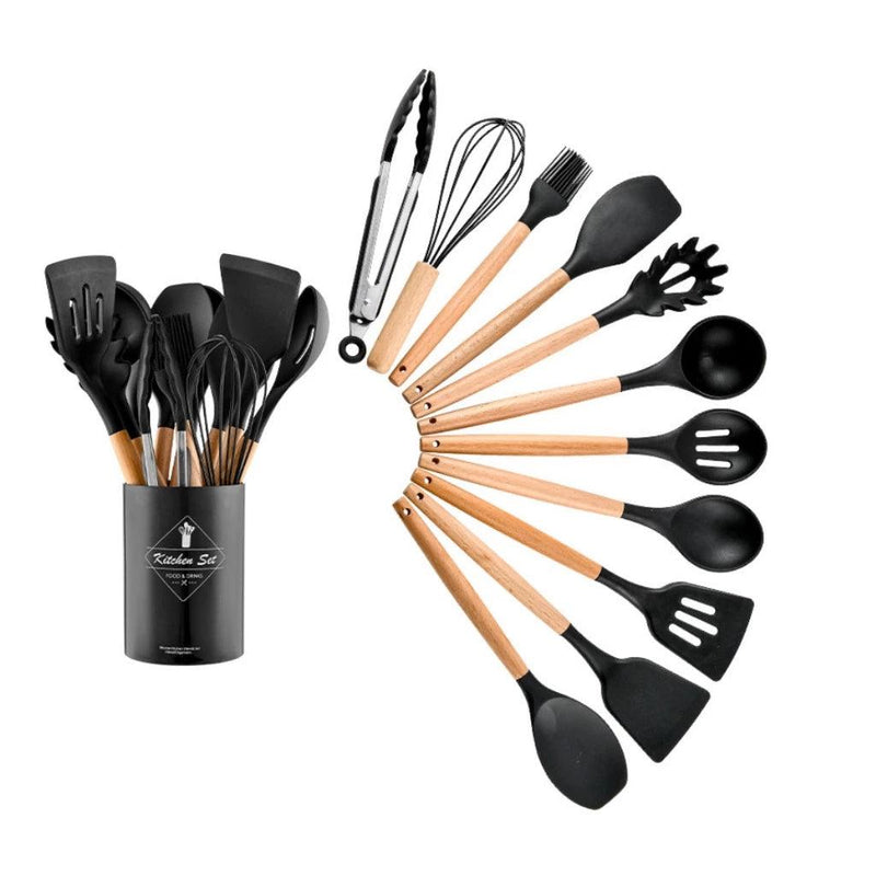 Essência Gourmet: kit com 12 Utensílios De Cozinha De Silicone Antiaderente