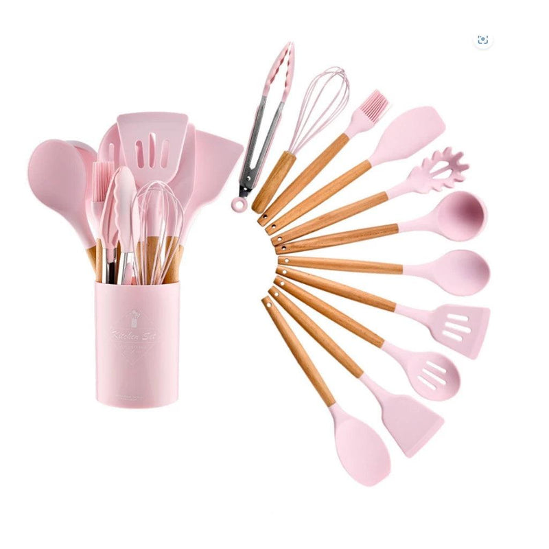 Essência Gourmet: kit com 12 Utensílios De Cozinha De Silicone Antiaderente