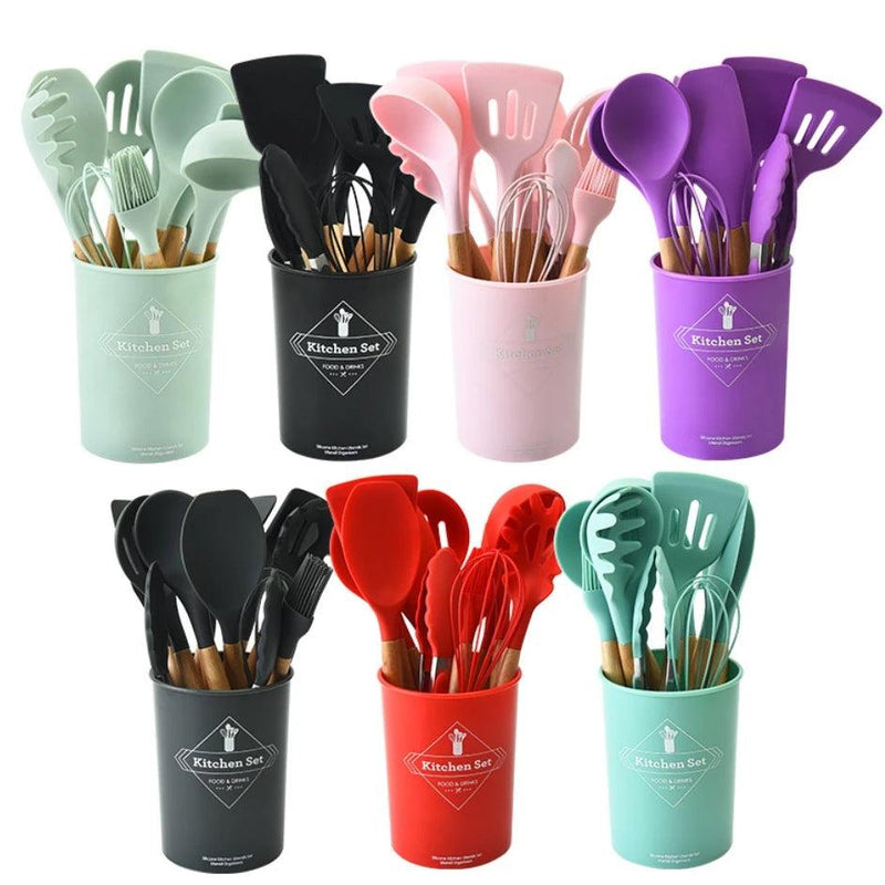 Essência Gourmet: kit com 12 Utensílios De Cozinha De Silicone Antiaderente